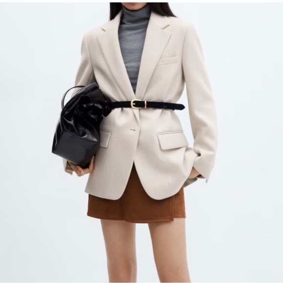 Mango Cream Blazer with Black Belt - Picture 1 of 3